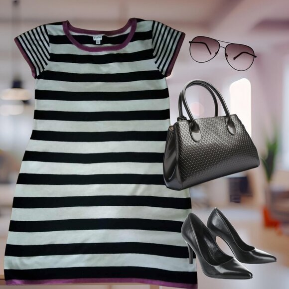 Striped Sweater Dress with Pink Trimming, Sz XL - Picture 4 of 7